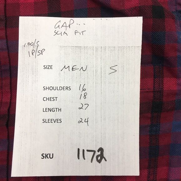 GAP FLANNEL Shirt Men S Cranberry Burgundy Check Plaid Slim Fit Autumnal Grunge - Picture 16 of 16